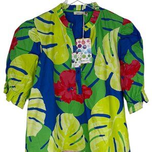 NWT Maude Vivante Womens Multicolor Palms Tropical Tunic‎ Blouse Top Size XL